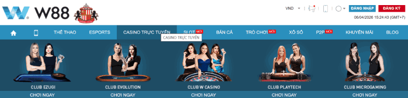 các sảnh chơi casino W88
